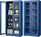 Polup Curio Cabinets with Glass Doors, Tall Bookcase with Adjustable Shelves by POLUP