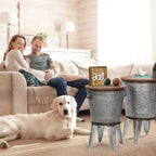 RUSTOWN Farmhouse Side Tables Set of 2, Galvanized Metal Bucket End Table - Image 2