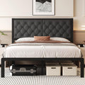 Fluest Queen Bed Frame with Headboard Linen Upholstered Bed Frame Platform by Fluest