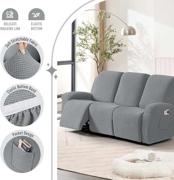 TAOCOCO Recliner Sofa Covers 8-Pieces Stretch Large Couch Covers - Image 3