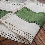 Macrame Table Runner Cream Beige and Green Boho Table Runners - Image 4