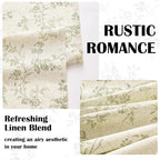Green on Beige Linen Kitchen Curtains Rod Pocket 26W X 24L 2 Panels | Elisa - Image 5