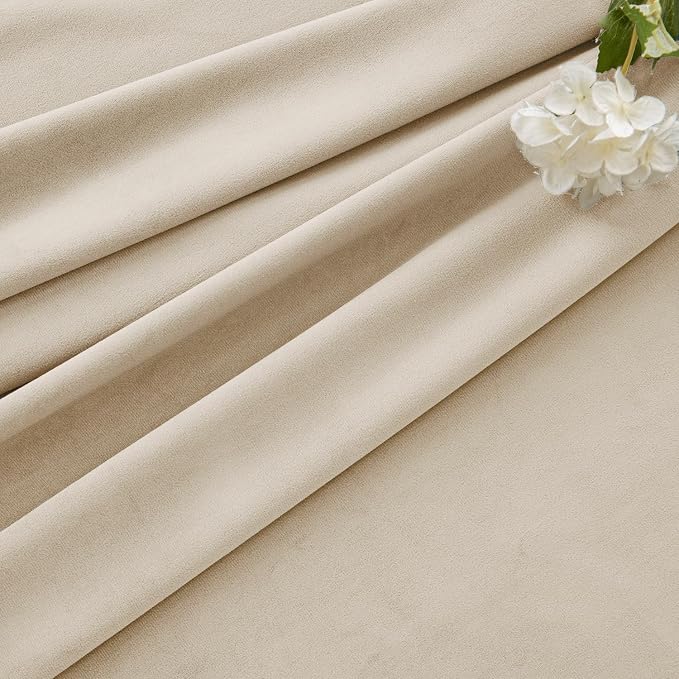 MIULEE Velvet Curtains 50W x 90L 2 Panels Beige Blackout Curtains | Luxury - Image 7