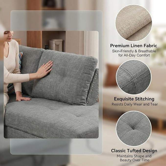 97.5" L Shaped Couch Set Linen, Modular Sectional Couches - Image 5