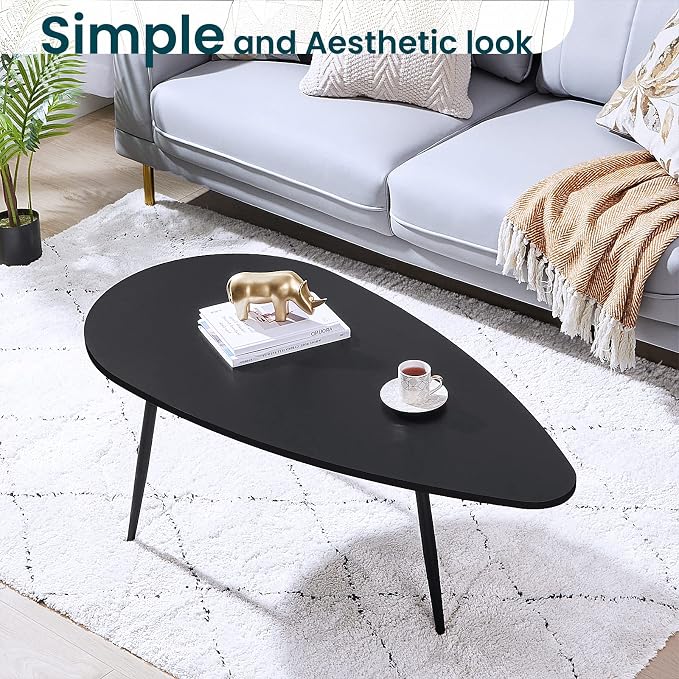 SAYGOER Black Small Coffee Table Modern Oval Coffee Tables Retro Center Table - Image 8