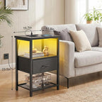 Fixwal Night Stand with Charging Station, LED Nightstand Side Table with Fabric - Image 3
