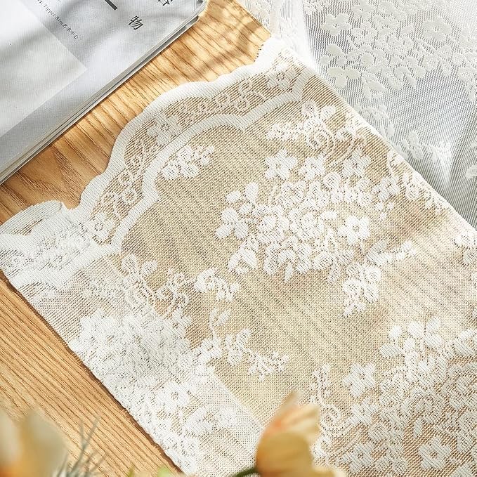 YJ YANJUN Vintage Lace Curtains 94 Inches Long- Antique Flowers Ivory Sheer - Image 6