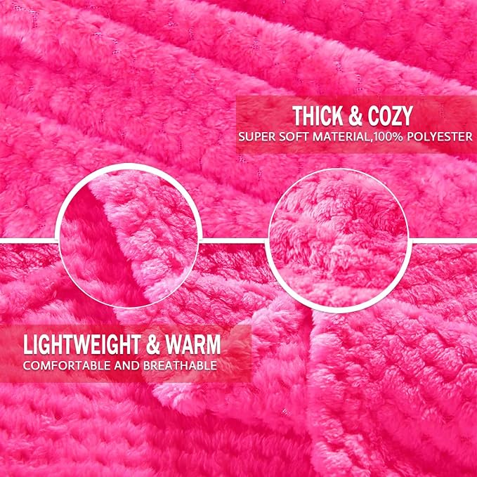 Exclusivo Mezcla Soft Waffle Fleece Bed Blanket King Size, Hot Pink | - Image 7