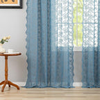 YJ YANJUN Vintage Lace Curtains 84 Inch Length-Dusty Blue Floral Sheer Curtains - Image 4