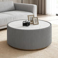 29.52" Round Marble Coffee Table, Modern Fluted Coffee Table w/White Sintered by Henf