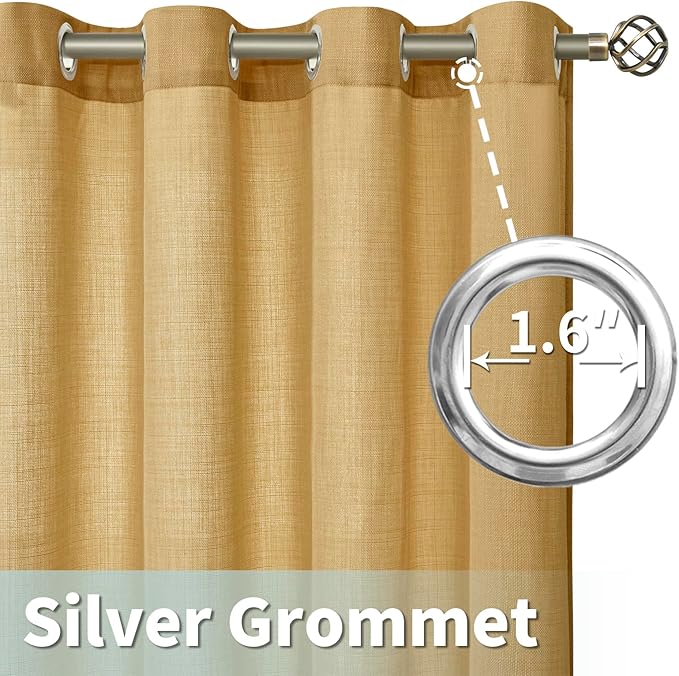 Linen Curtains 95 Inch Length for Living Room 2 Panels, Caramel Brown | Semi - Image 4