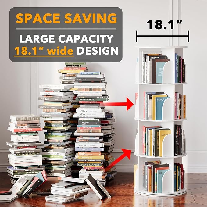 SpaceAid 4 Tier Rotating Bookshelf Tower, Spinning Bookcase Lazy Susan - Image 3