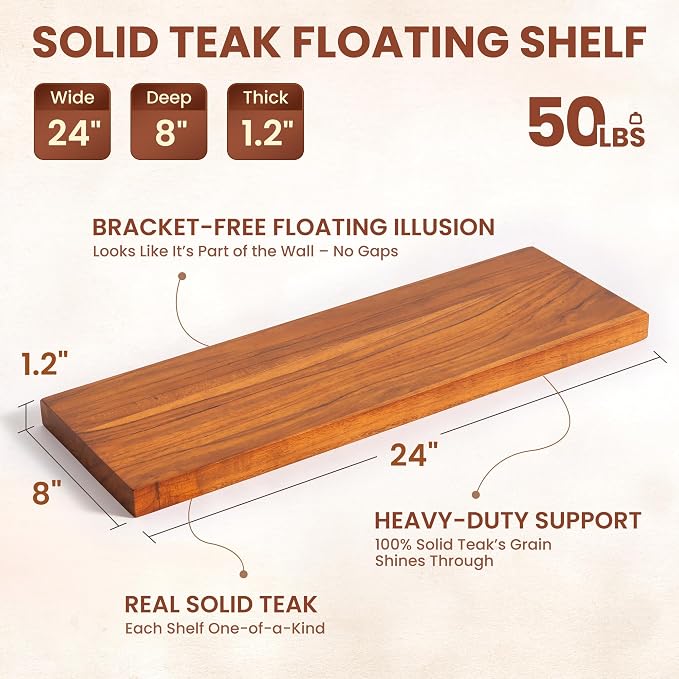 24 Inch Teak Floating Shelves Set of 2 - Image 3
