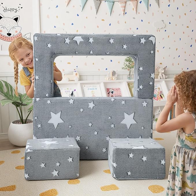 MeMoreCool Modular Kids Play Couch Sofa – Glow-in-the-Dark Star Design - Image 2