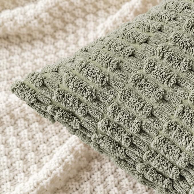 MIULEE Corduroy Decorative Throw Pillow Covers 20x20 Light Olive Pack of 2 | - Image 4