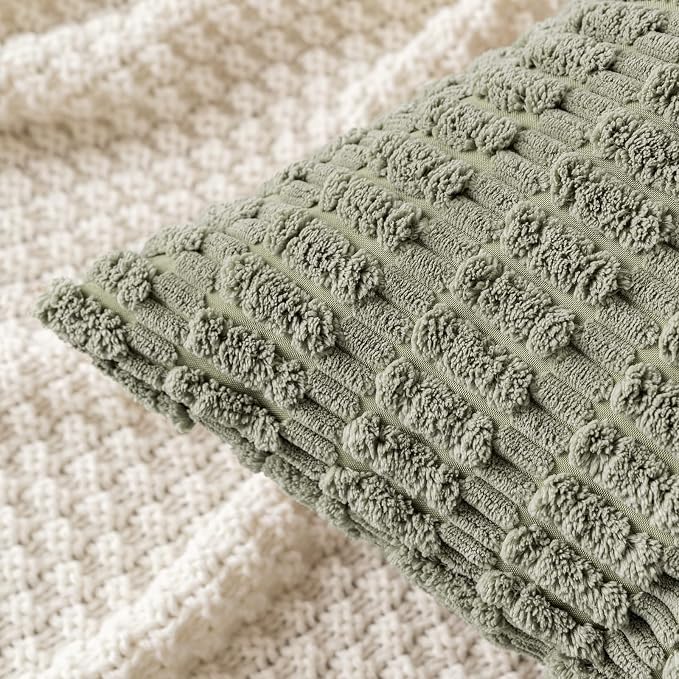 MIULEE Lumbar Corduroy Decorative Throw Pillow Covers 12x20 Light Olive | Green - Image 2