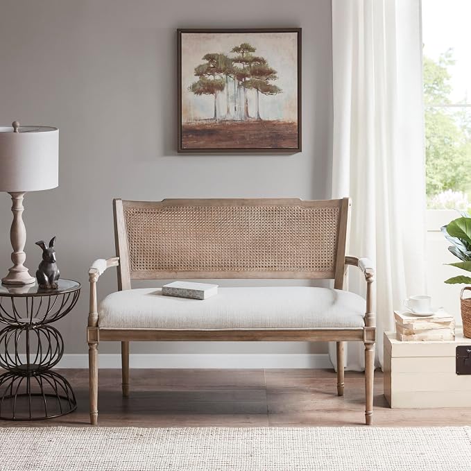 Madison Park Willshire Natural Rattan Settee, Upholstered Seat - Image 11
