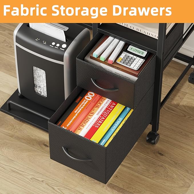 YAOHUOO Printer Stand with Power Outlet/Fabric Drawers, Printer Cabinet with - Image 4