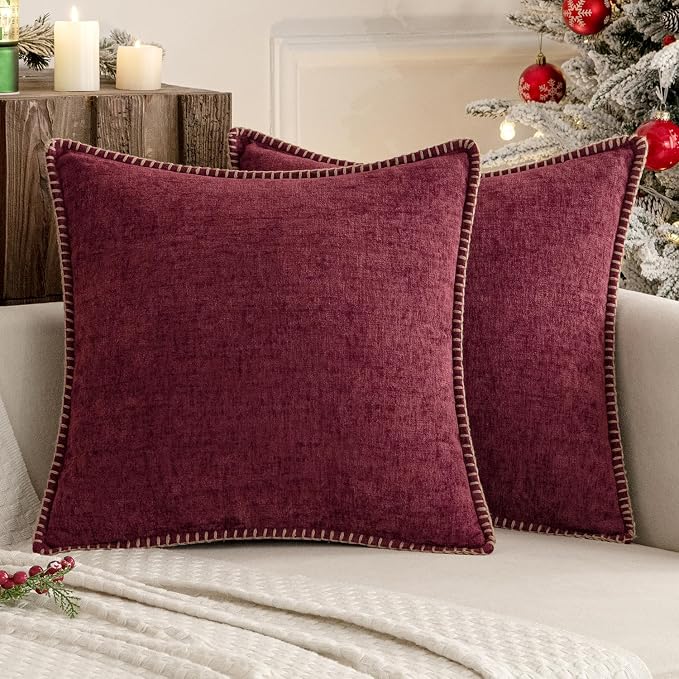 MIULEE Decorative Couch Throw Pillow Covers 16x16 Inch Burgundy Red 2 Pack | by MIULEE