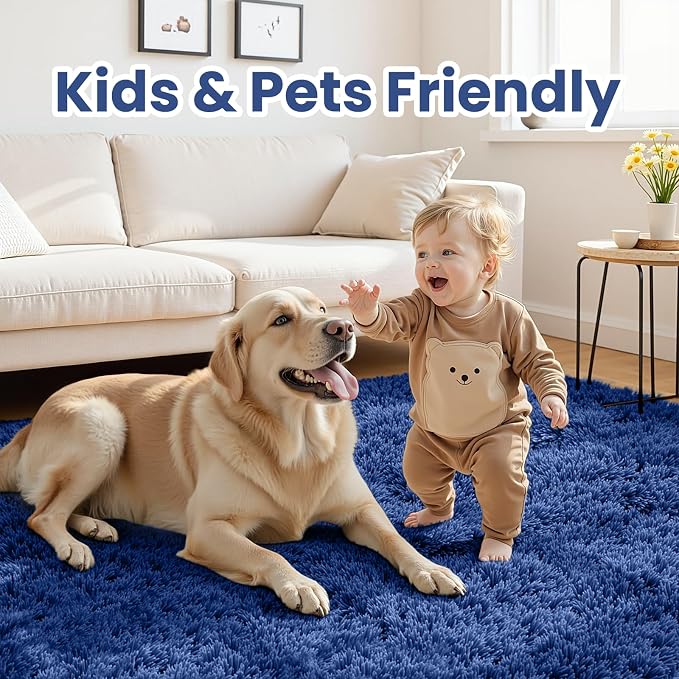 8x10 Fluffy Shag Area Rugs for Living Room Bedroom: Soft Plush Carpet Blue | - Image 4