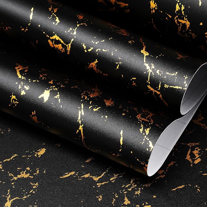 FunStick Thick Black and Gold Marble Contact Paper by FunStick