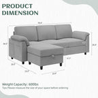 Vongrasig Convertible Sectional Couches Sofa, 3 Seat L Shaped Sofa - Image 2