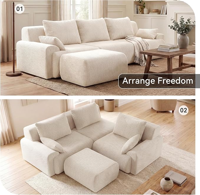 GRUSIGN 118'' Sectional Boneless Oversize Modular Couches, Curved Cloud - Image 7