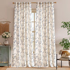 Blue Vintage Floral Linen Curtains Farmhouse 50W X 90L 2 Panels | Elisa Series - Image 2