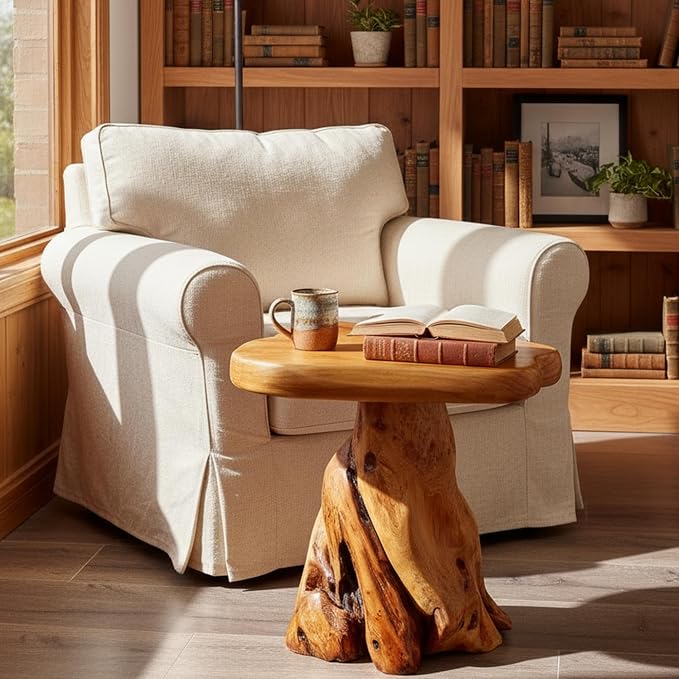 Cedar Wood Tree Stump Stool 13.5"x12"x14"H Live Edge Natural Coffee Side Table - Image 4