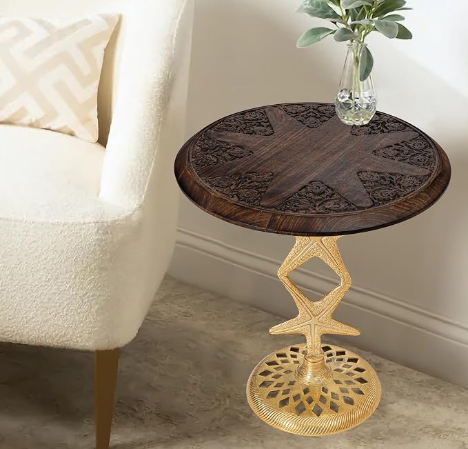 Side Tables-Hand Carved Vintage Boho Folding End Tables - Image 8