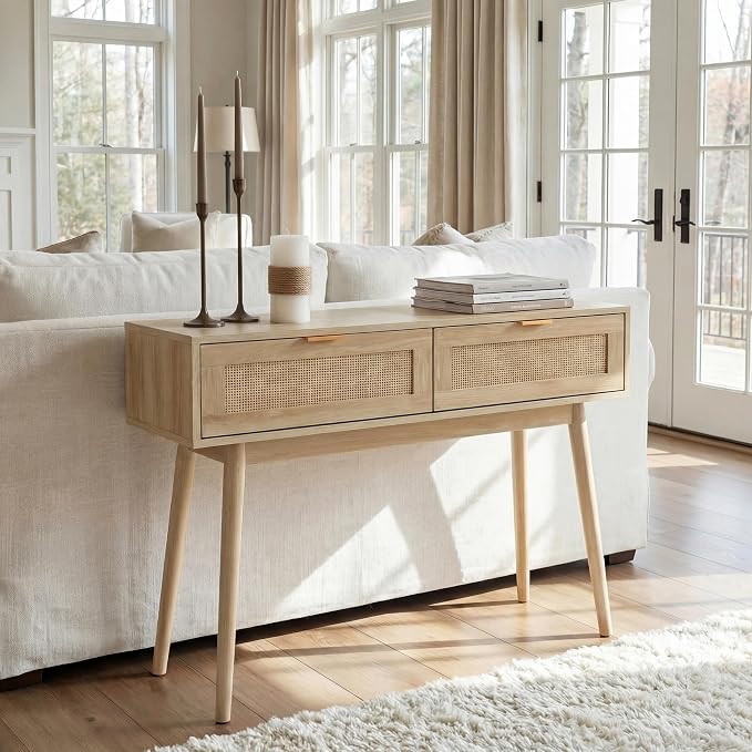 HOPUBUY Console Table Rattan Desk - Image 5