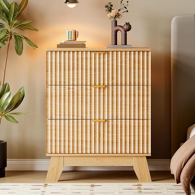 BORNOON Fluted 3 Drawer Dresser, 30.3" Tall Compact Modern Boho Chest of Drawers - Image 6