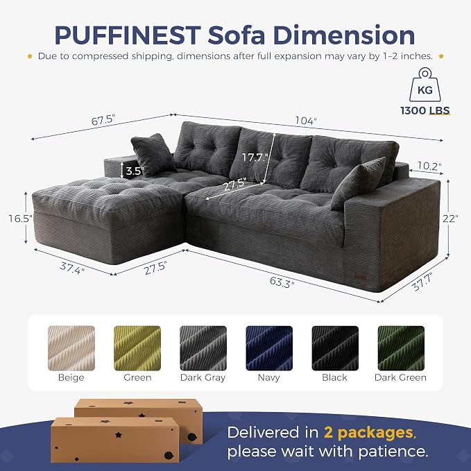 MAXYOYO 104" L Shaped Modular Sectional Sofa - Image 2