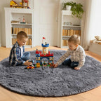 Grey Round Area Rug 4ft, Fluffy Plush Shaggy Carpet Mats - Image 4