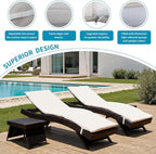 Outdoor Chaise Lounge Chairs + Coffee Table Set of 3 - Image 5