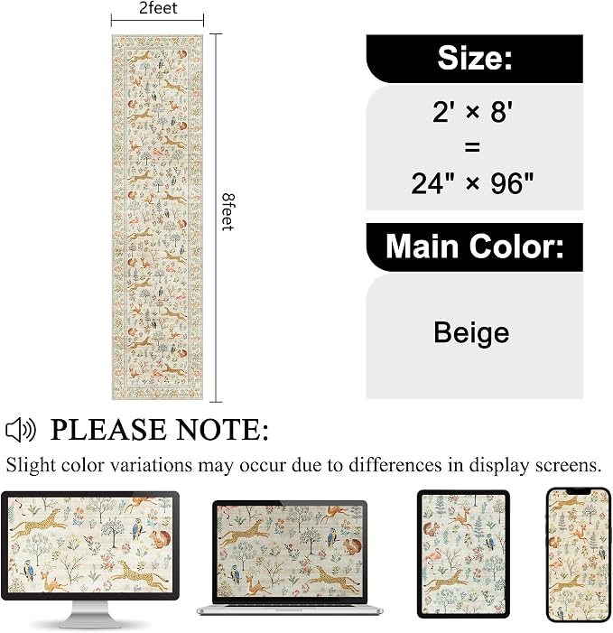 DUKINO 2x8 Washable Runner Rug, Non Slip Animal Kitchen Runner Rug, Low Pile - Image 2