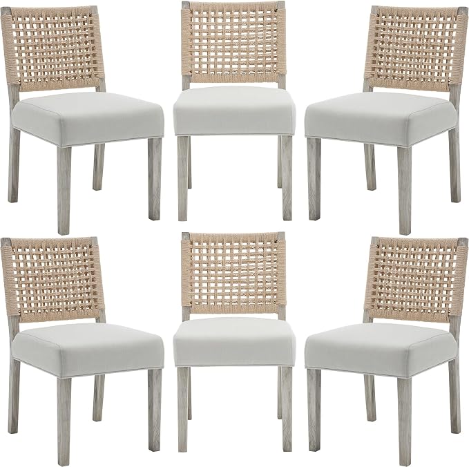LZAREAL Farmhouse Dining Chairs Set of 6 Linen Fabric Upholstered Accent Side by LZAREALBetterRoomForRealLiving