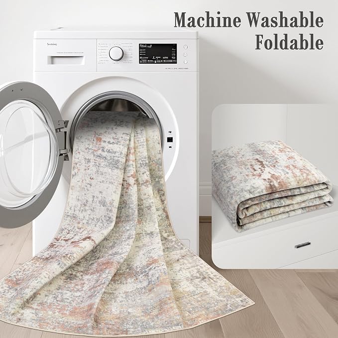 2x5 Washable Runner Rug：Modern Abstract Kitchen Soft Carpet Taupe | - Image 6
