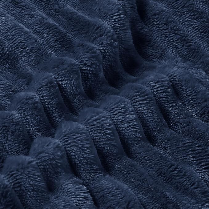 BEDELITE 3D Ribbed Navy Blue Fleece Throw Blanket - Image 5