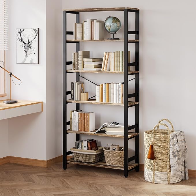 IRONCK Bookshelf, 31.5in Wide Shelf 6 Tier Bookcase, 110lbs/shelf Vintage - Image 6