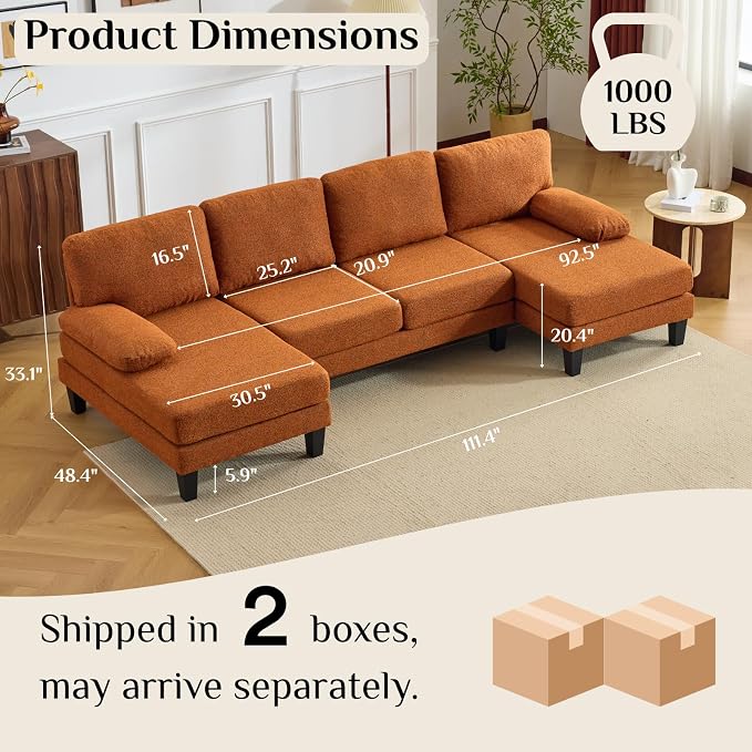 Karl home 110" U-Shape Sectional Couches - Image 2