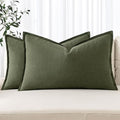 MIULEE Decorative Linen Lumbar Pillow Covers 12x20 Inch Dark Olive Green | Boho by MIULEE
