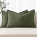 MIULEE Decorative Linen Lumbar Pillow Covers 12x20 Inch Dark Olive Green | Boho by MIULEE