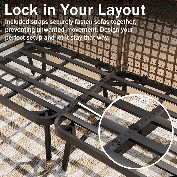 6-Piece Patio Conversation Set, Outdoor Sectional Sofa Modular Wicker Furniture - Image 4