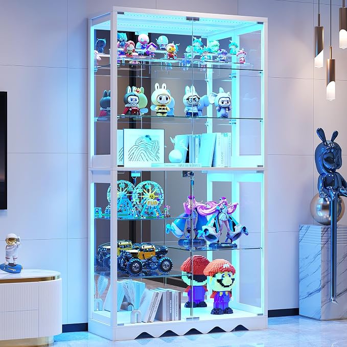 Large Display Cabinet with Glass Doors, 8-Tier RGB Curio Cabinet with Smart by CraftYourIdealHomeLife