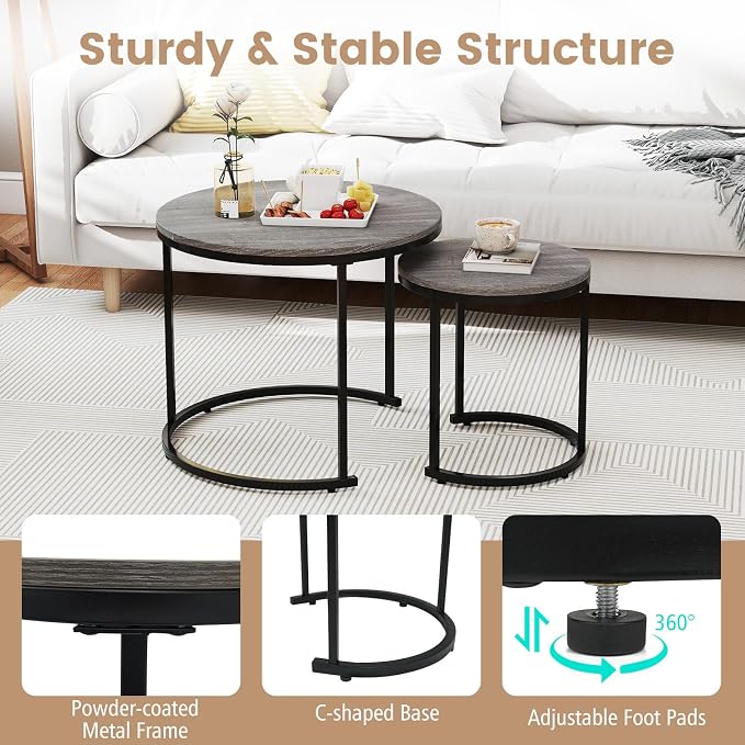 Giantex Nesting Coffee Table Set of 2, Round Stacking Side Tables - Image 6