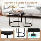 Giantex Nesting Coffee Table Set of 2, Round Stacking Side Tables - Image 6
