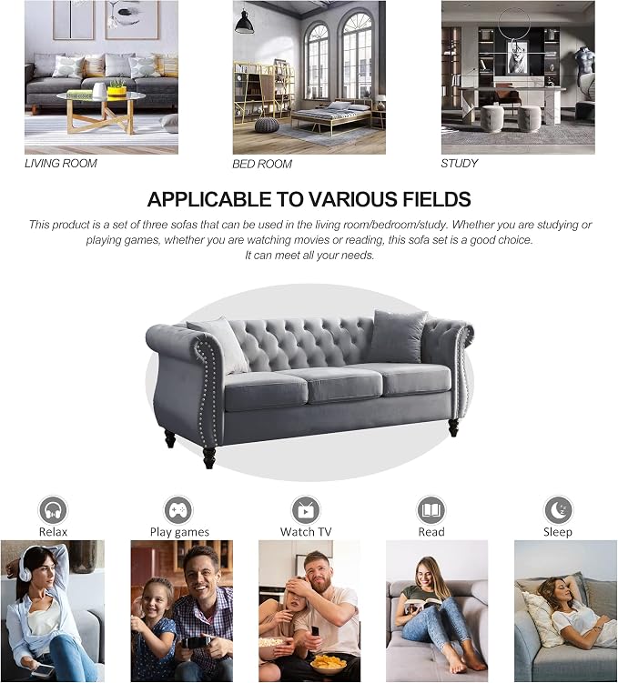 80" Chesterfield Loveseat Velvet Sofa - Image 7