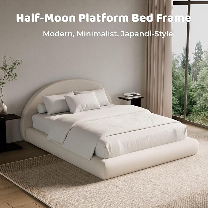 RECCI AirFrame Half-Moon Upholstered King Platform Bed Frame, Velvet Curved - Image 6