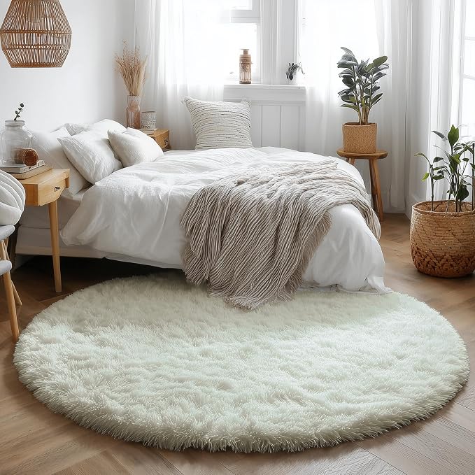 Amdrebio Cream Ivory White Large Round Area Rug 8Ft - Image 7